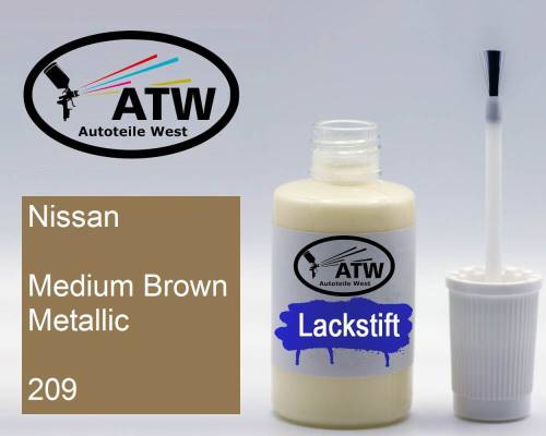 Nissan, Medium Brown Metallic, 209: 20ml Lackstift, von ATW Autoteile West.